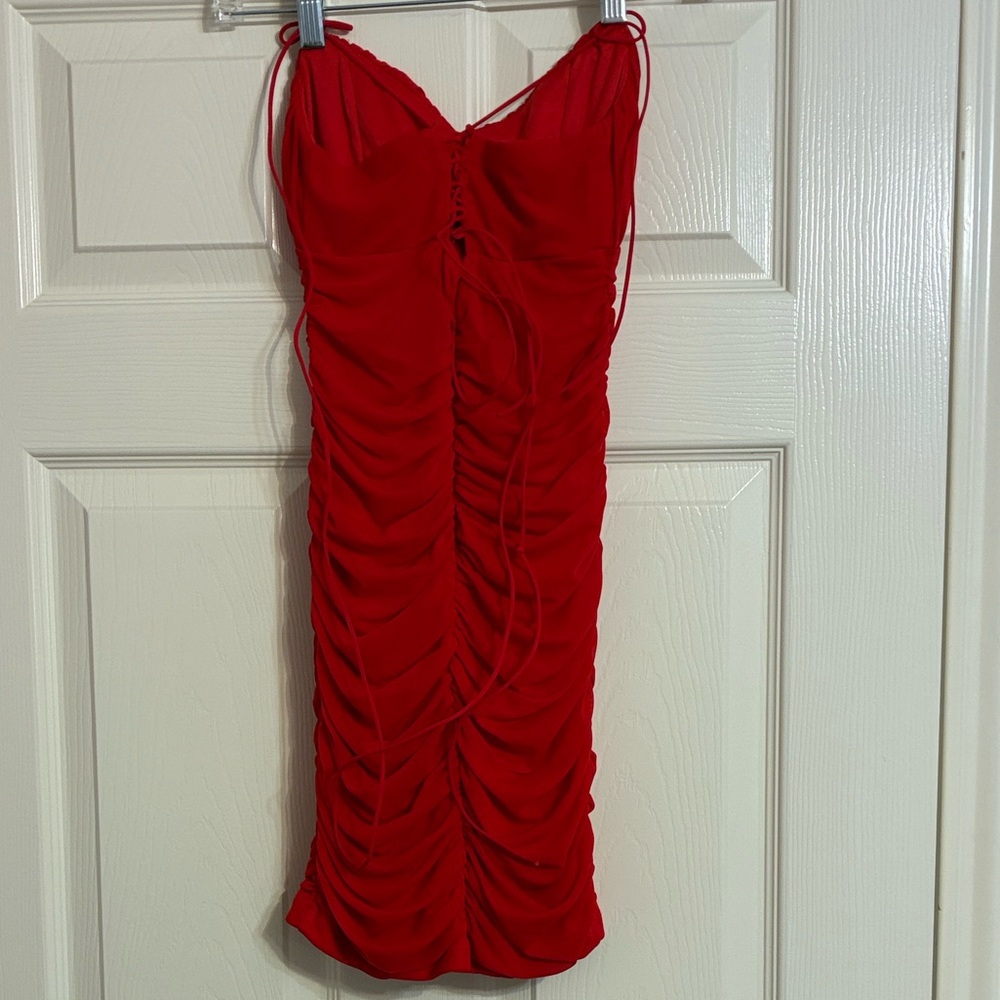 ThatssoFetch Red Ruched Mini Dress - Picture 2 of 9